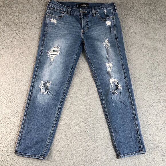Hollister Jeans Womens 27 Blue Vintage Boyfriend Straight Distressed Button‎ Fly - Picture 1 of 9